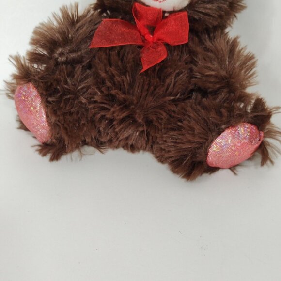 Greenbrier Brown Bear Plush Stuffed Animal Heart Nose with Glitter Ears and Feet - Picture 3 of 7